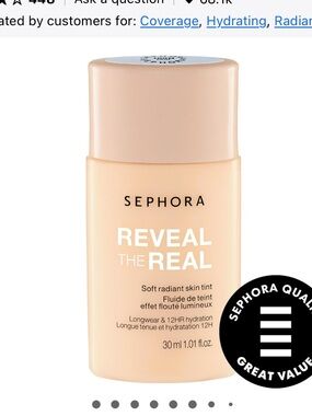 Sephora Reveal The Real Soft Radiant Skin Tint — 100N fair